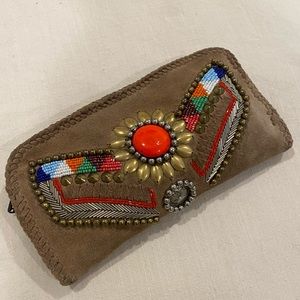 VINTAGE Beaded Suede Clutch Purse